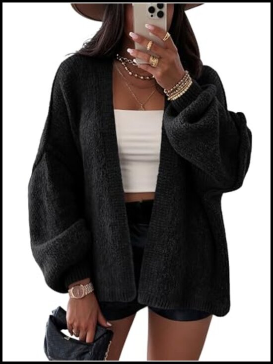 Sweaters - Chunky Knit Oversized Cardigan Women Long Lantern Sleeve V-Neck Cozy Fall